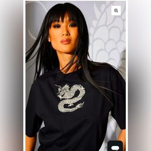 Natori Dragon Cotton Jersey Embroidered Unisex T-shirt XL NWOT
